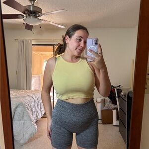 Yellow Ribbed Crop Tank Top